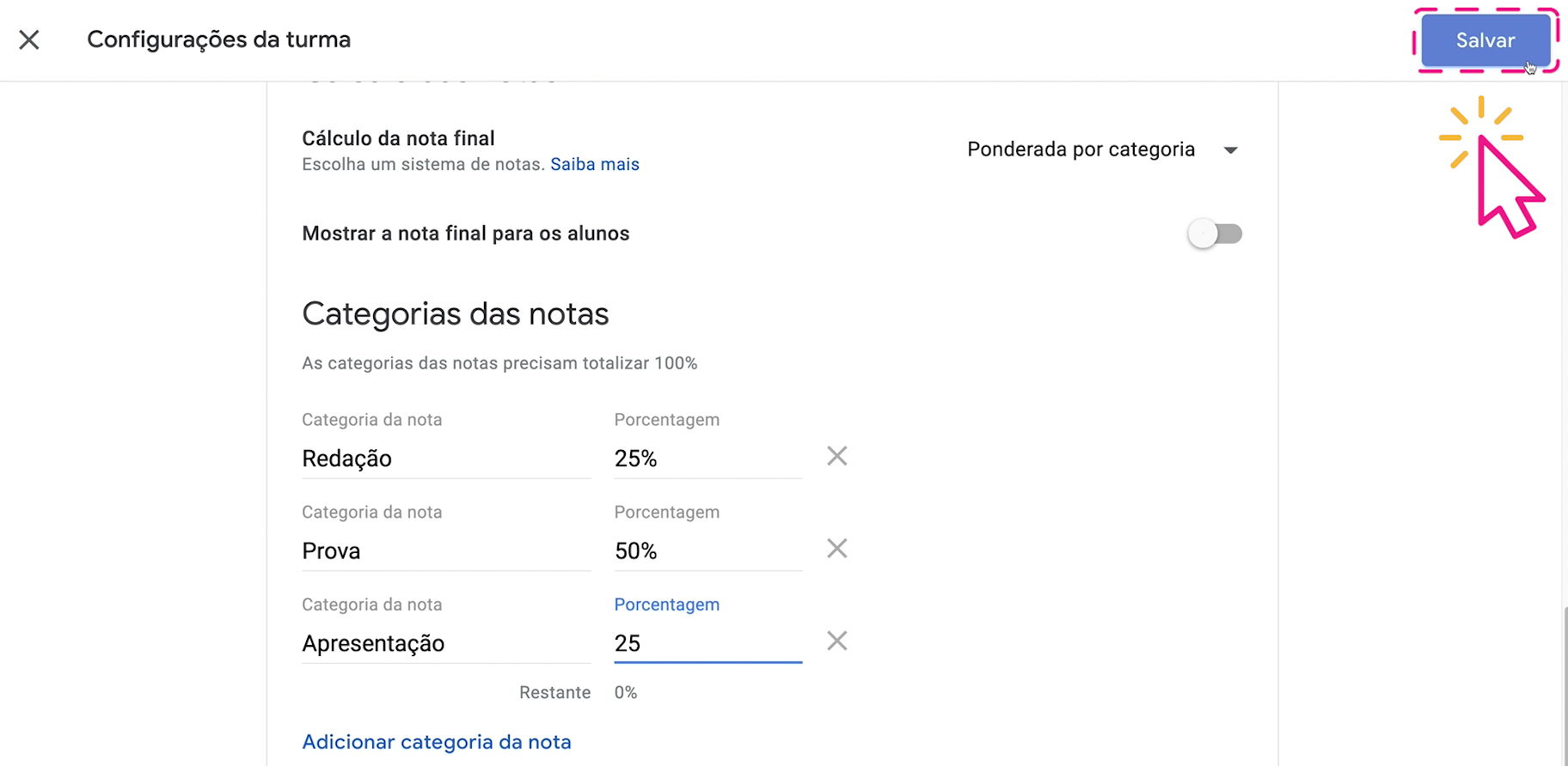 como configurar um sistema de avaliações no Google Sala de Aula 10